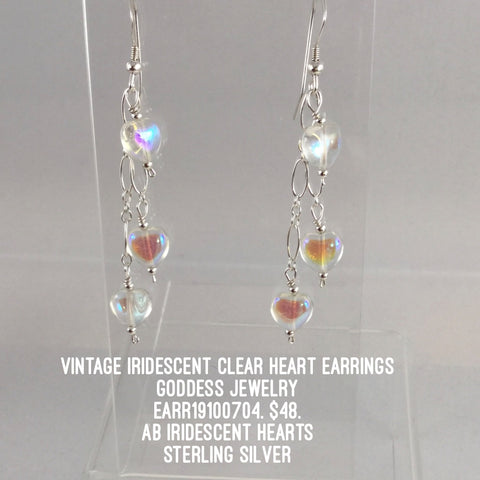 Vintage Iridescent clear heart Earrings