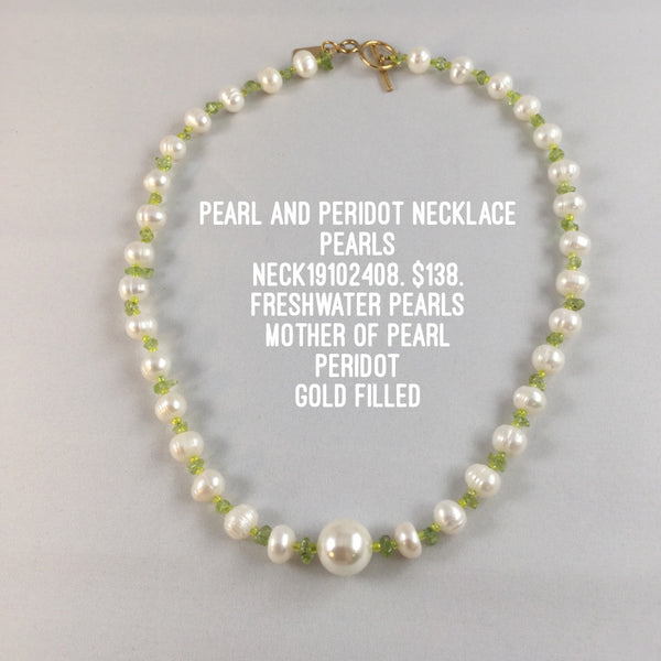 Peridot and Small Pearl Necklace Sterling Silver or 14k gold filled Fr –  Spyglass Designs